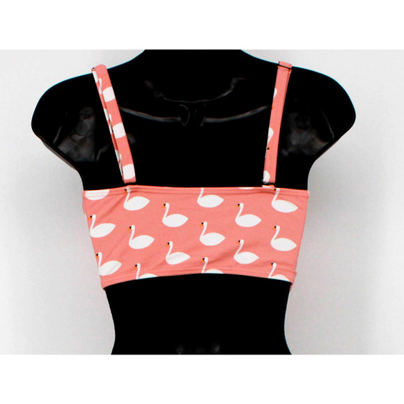 Swimsuit Pink & White Swan Print Contoured Bikini Top Only Size Large - Picture 7 of 8